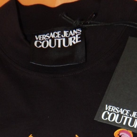VERSACE JEANS COUTURE Crew Neck Multicolor Graphic Logo T SHIRT Black US Med - Picture 5 of 7